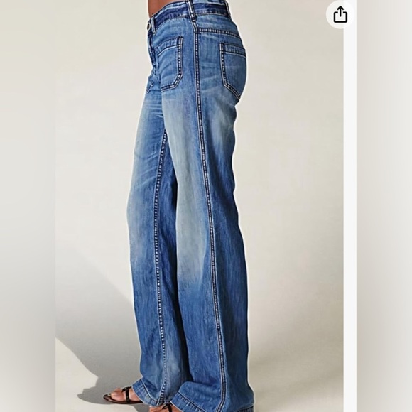 Flamingals Women's Pocket Detail Wide Leg Jeans Low Waist Vintage Pants XL - Picture 3 of 9